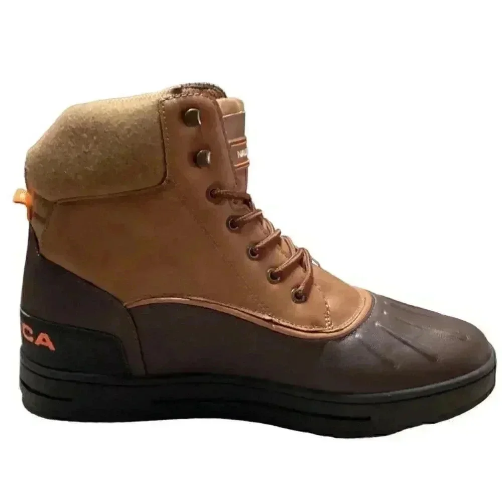 Nautica Padden Mens 10 Waterproof Insulated Lace Up Duck Boots Brown Vegan NEW